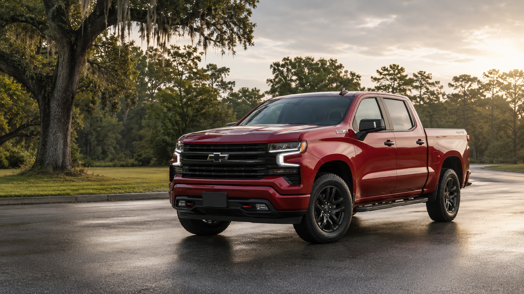 Red 2026 Chevrolet Silverado 1500 on a road in Southeast Louisiana